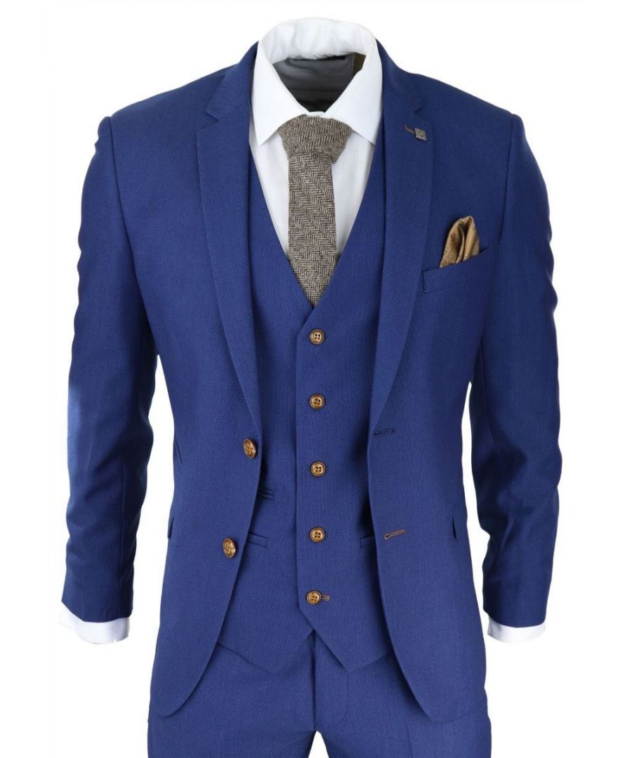paul andrew mens 3 piece royal blue birdseye classic suit - size 40 (chest)