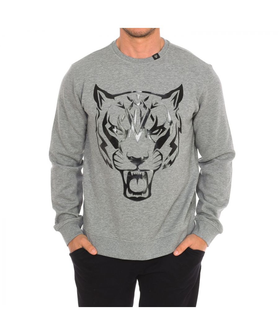 Plein Sport FIPSG604 Mens long-sleeved crew-neck sweatshirt - Grey - Size Large