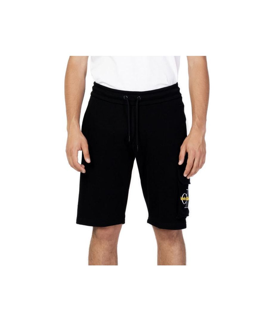 Brand: Calvin Klein Jeans\nGender: Men\nType: Shorts\nSeason: Spring/Summer\n\nPRODUCT DETAIL\n• Color: black\n• Fastening: laces\n\nCOMPOSITION AND MATERIAL\n• Composition: -100% cotton