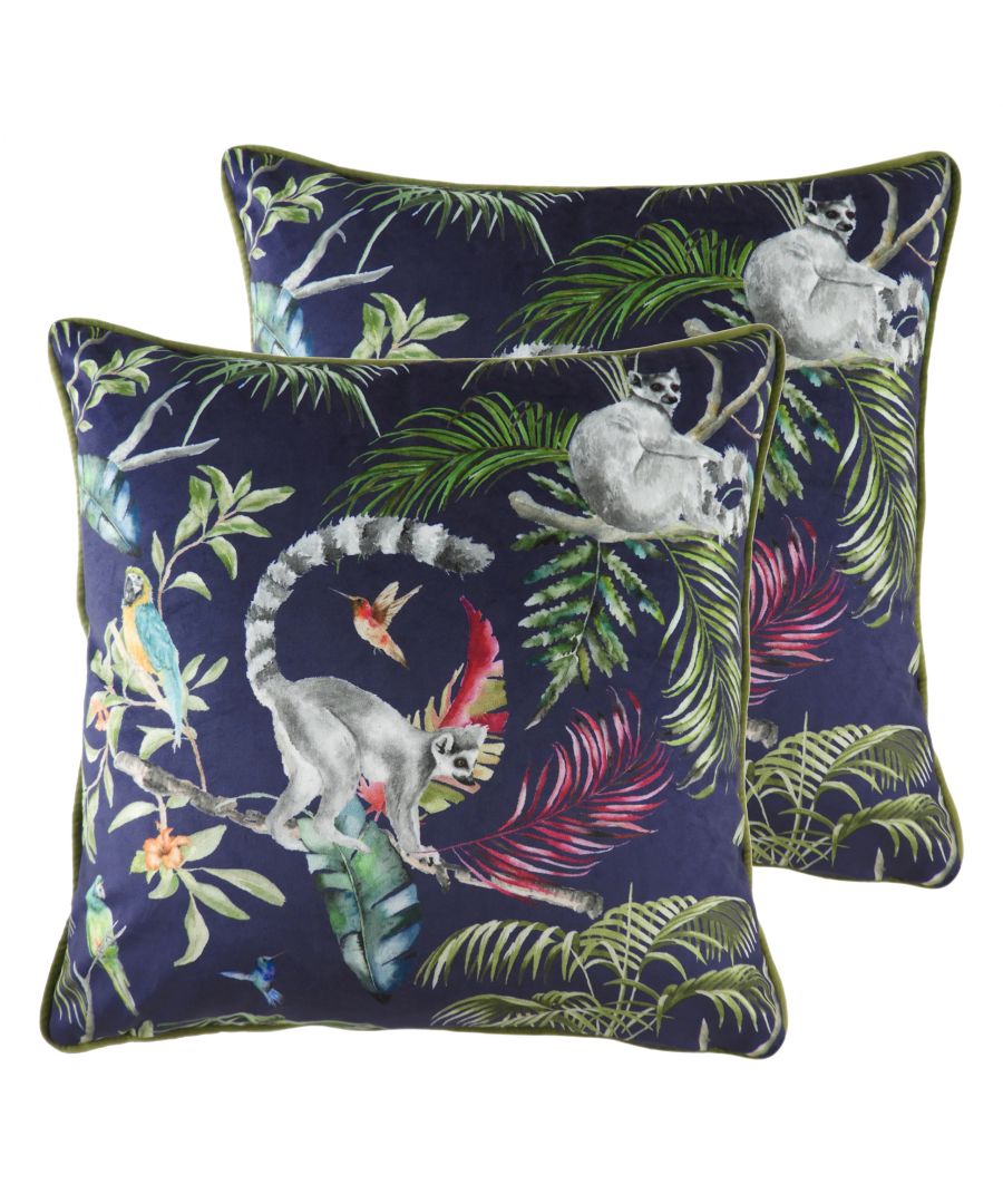 Add a touch of the rainforest into your interior with this ultra-luxe velvet feel fabric cushion. With a hand painted design of Lemur's on vines - this design will sure make a statement in any contemporary or modern home.