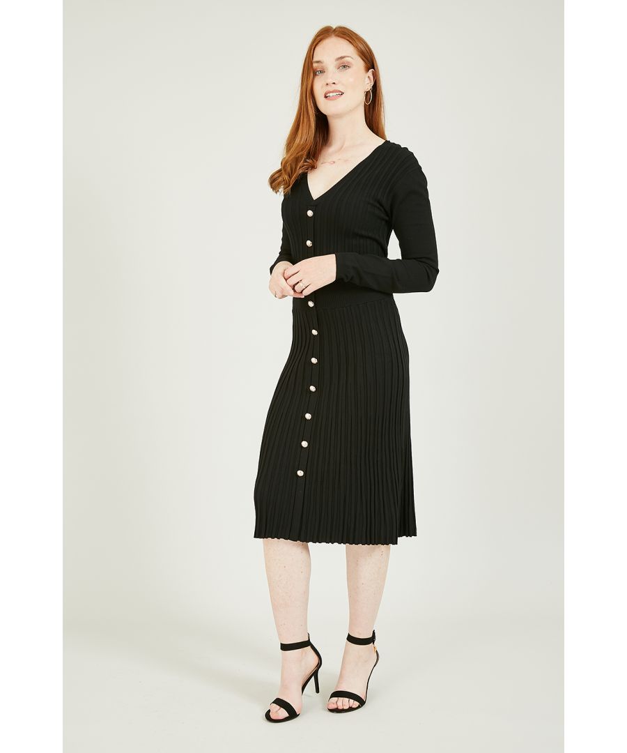 Image for Yumi Black Knitted Button Detail Dress