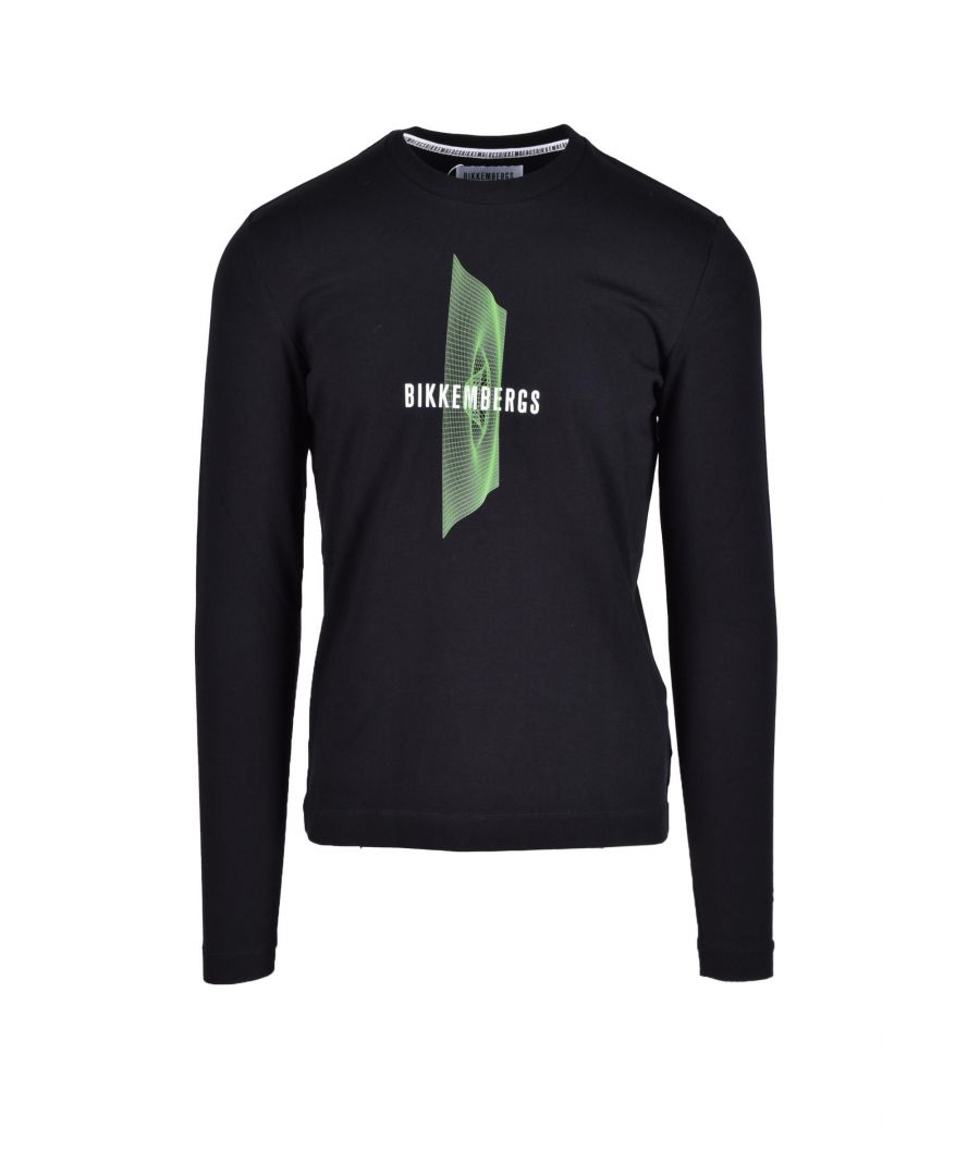 Brand: Bikkembergs Gender: Men Type: T-shirts Season: Fall/Winter  PRODUCT DETAIL • Color: black • Pattern: print • Sleeves: long • Neckline: round neck  COMPOSITION AND MATERIAL • Composition: -94% cotton -6% elastane  •  Washing: machine wash at 30°