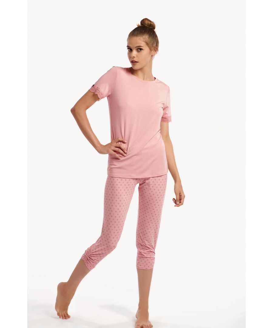 Image for Cotton Blend 'Endless' Pyjama Short Sleeve Top and 3/4 Legging Set