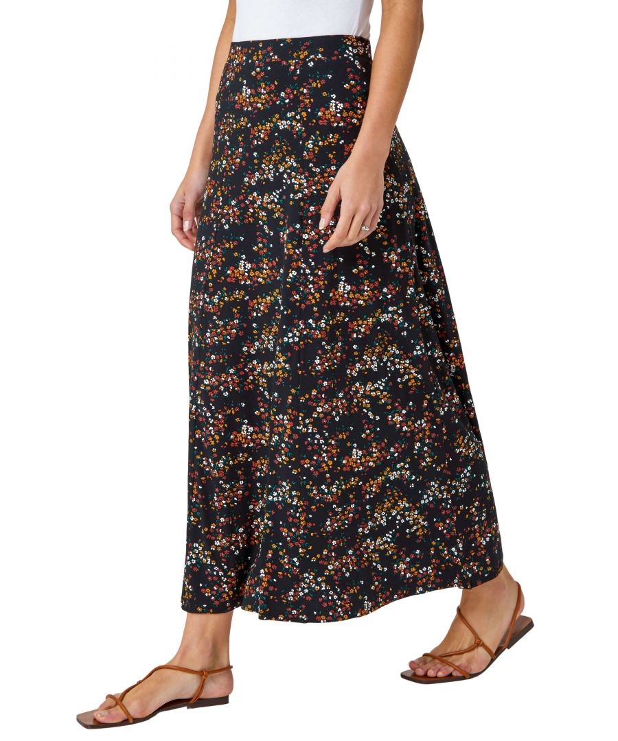 Roman Women's Ditsy Floral Jersey Skirt|Size: 18|black