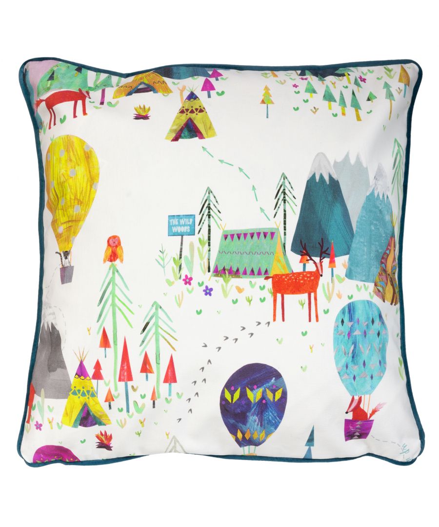 Bring a playful touch to your home, with the Away We Go cushion. An artistic, bold print of quirky foxes and bears amongst the misty mountains and hot air balloons soaring in the sky. Finished off with a soft velvet reverse, to make it the perfect finishing touch to any room in your home.