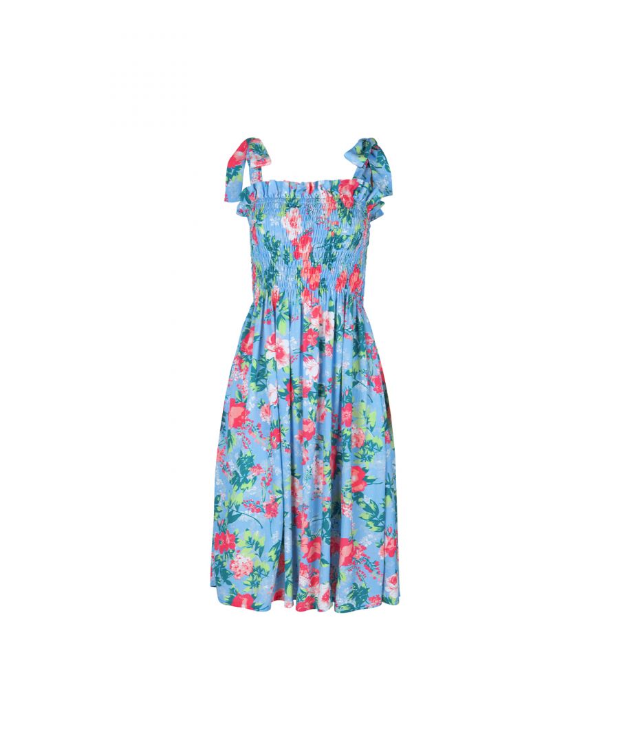This sleeveless smock dress from the Lisca ‘Manila’ range is in a retro print. Features elastic seams in the upper chest and straps with decorative ties at the shoulders.