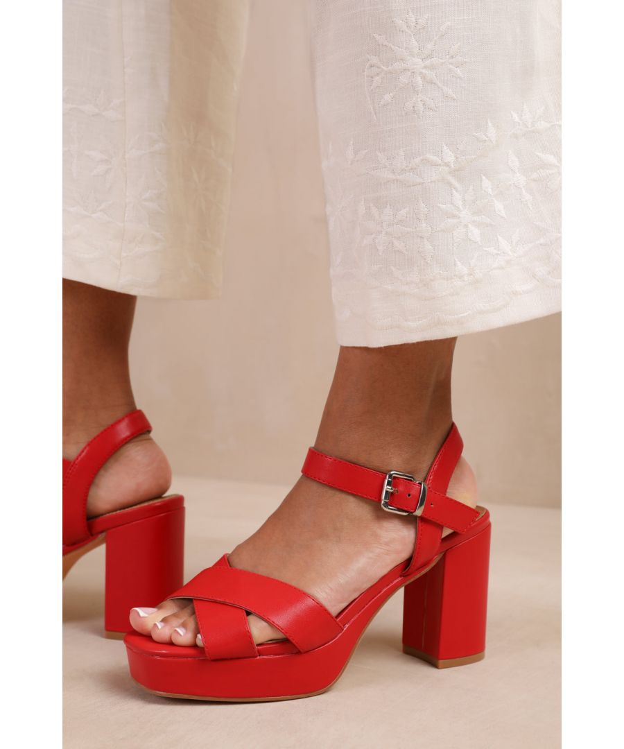 Where's That From Wheres Womens 'Marcia' Statement Platform Strappy Block High Heels - Red - Size UK 8