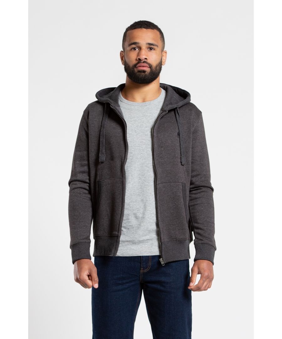 This zip hoody from French Connection is a go-to. Features brushback fleece interior lining, hood with drawcord, ribbed elastic cuffs and hem, two side pockets and embroidered logo. Made from cotton blend fabric to ensure comfortable wear.