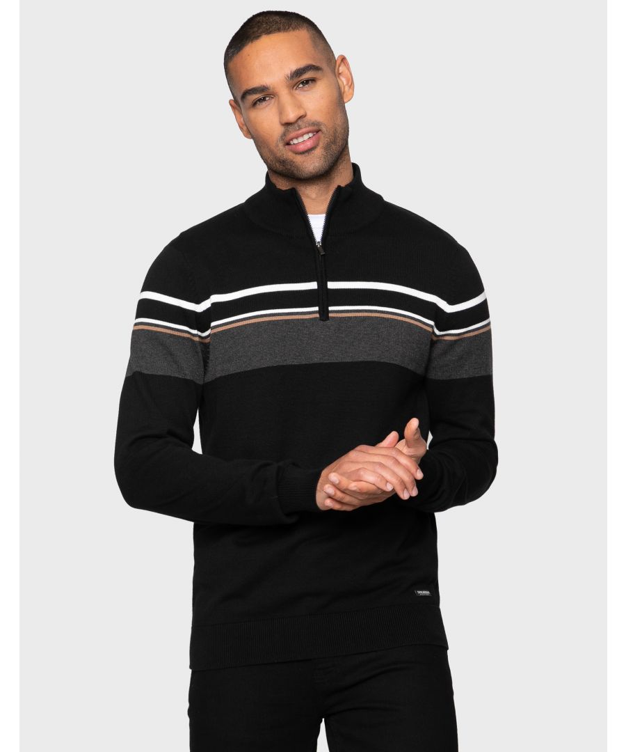 This lightweight cotton jumper from Threadbare has a quarter zip, ribbed funnel neck and features a stripe design on the chest. Perfect with jeans or chinos. Other styles and colours available.
