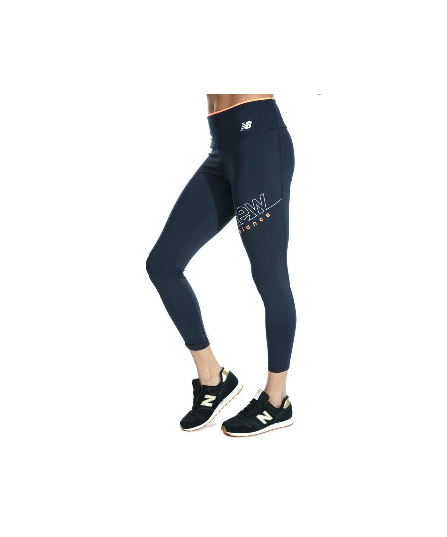 New Balance Womenss Printed Fast Flight Tights in Navy - Size 8 UK