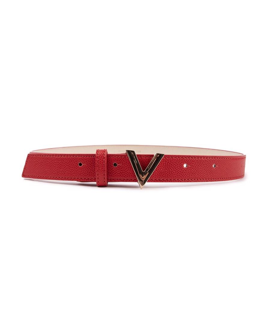 A Designer Belt That Personifies The Best In Italian Design. With A Classic Red Colourway And An Elegant, Eye-catching Golden Valentino Buckle, This Piece Is Designed To Sit Perfectly Around Your Waist And Add A Stylish Designer Look To Your Outfit.