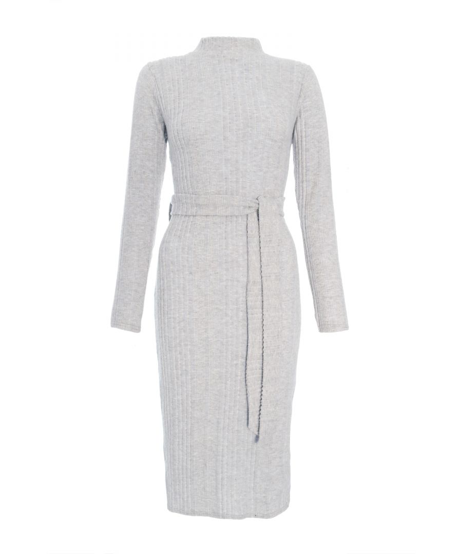 Quiz Womens Grey Knitted Long Sleeve Midi Dress - Size 14 UK