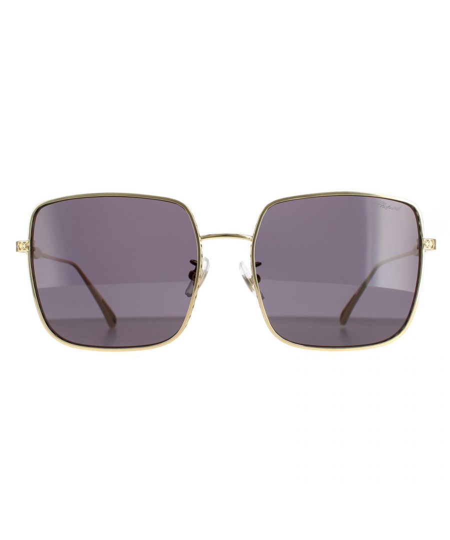 Chopard Square Womens Shiny Rose Gold Smoke Gradient SCHC85M  Chopard are a oversized square style crafted lightweight metal. Adjustable nose pads and plastic tips provide all day comfort. Slender temples feature the Chopard logo for authenticity.