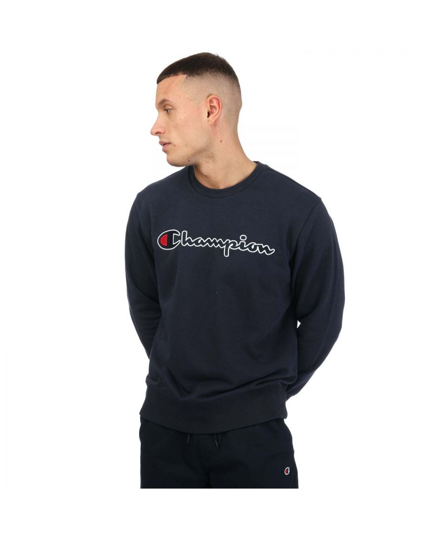 Champion sweatshirt met geborduurd script-logo voor heren, marineblauw