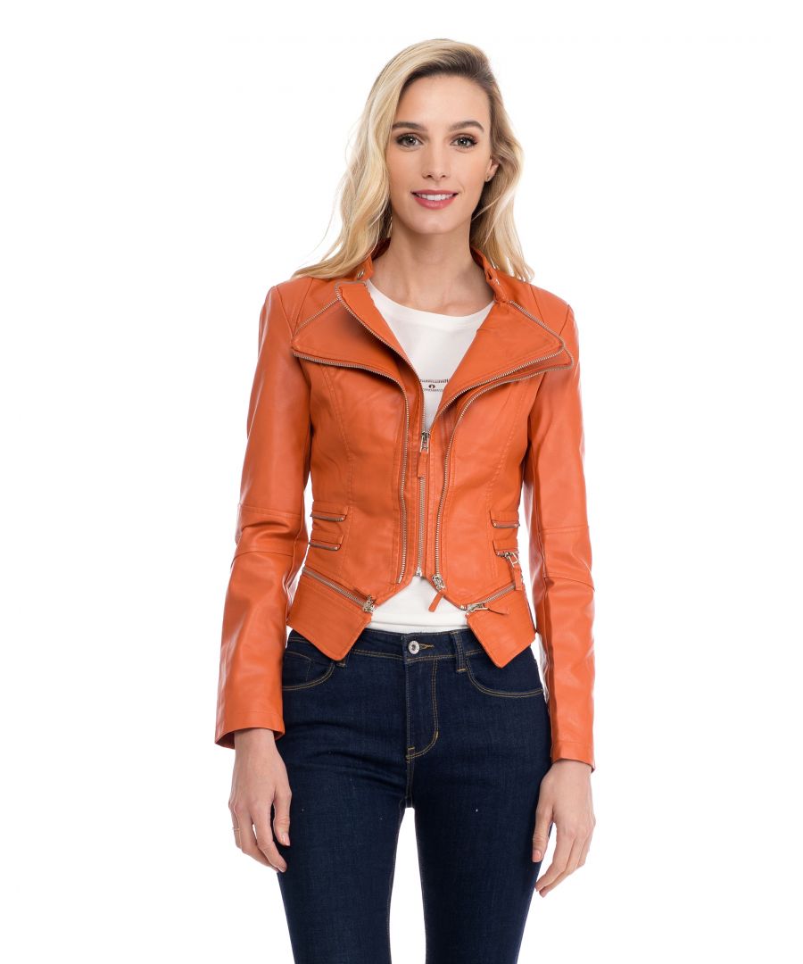 Image for Leather effect jacket with zippers