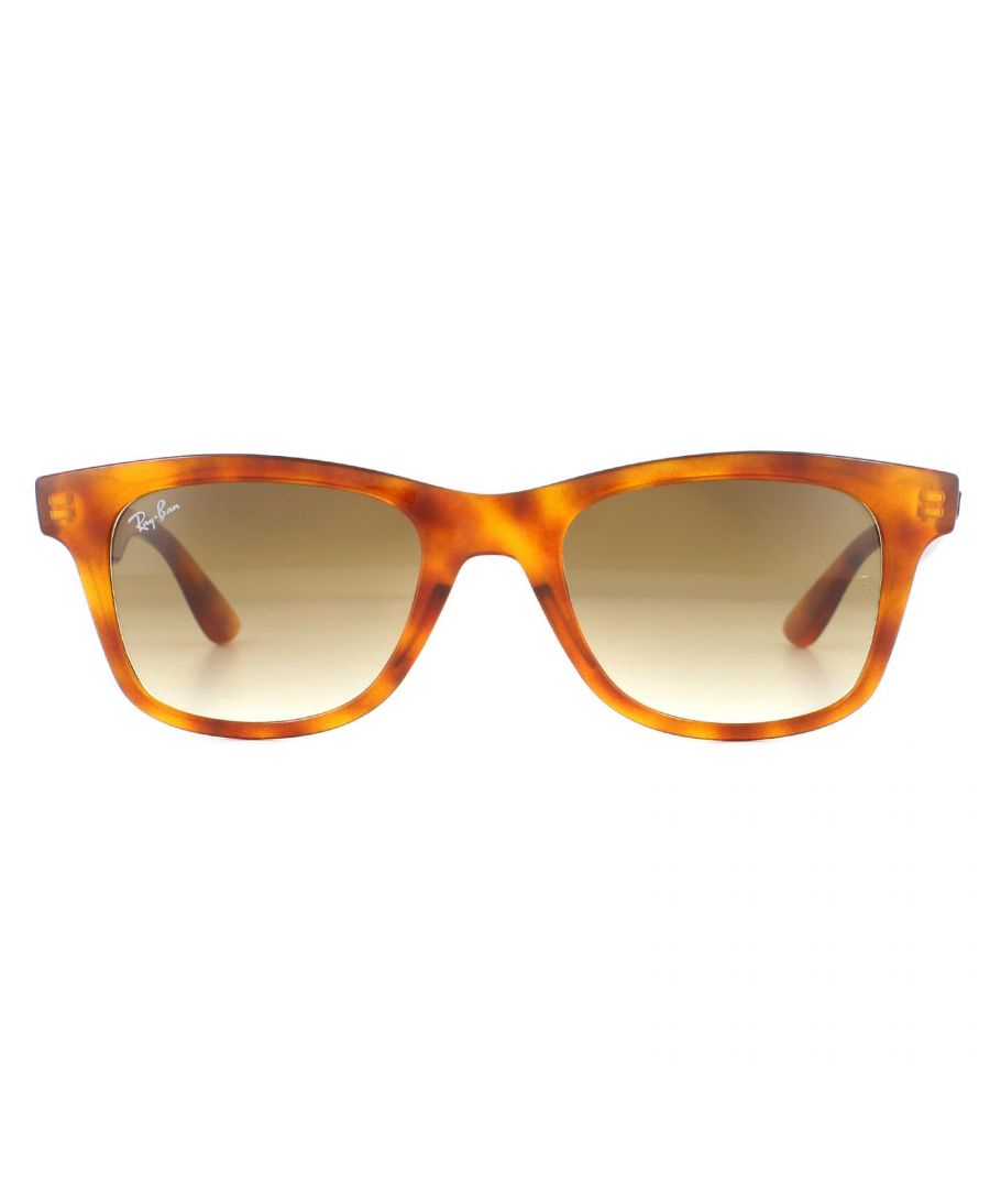 Ray-Ban Sunglasses RB4640 647551 Gloss Yellow Havana Light Brown Gradient are very much in the wayfarer style but don't feature the front rivet detailing and are a squarer shape.