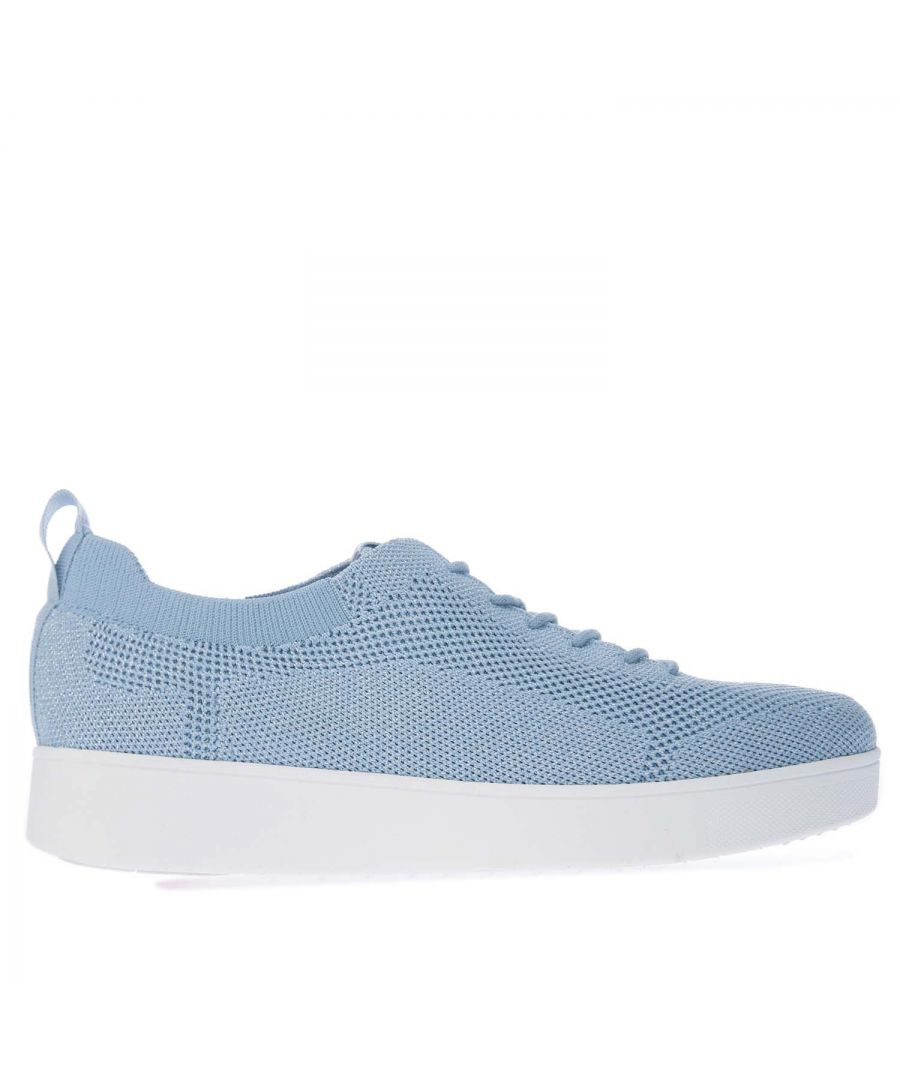 Womens Fit Flop Rally Airyknit Trainers in light blue.- Poly- Nylon upper.- Laces fastening.- Antibacterial mesh footbed. - Anatomically contoured midsole  with grid of flex lines.- Average to wide. - Light  slip-resistant rubber pods.- Textile upper  Leather lining   Synthetic sole.- Ref: DR4897