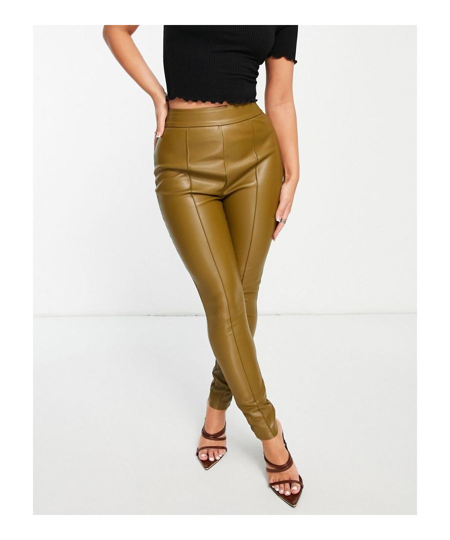 Leggings by ASOS DESIGN Go with the faux High rise Elasticated waist Pin-tuck details Bodycon fit Cut with more room around the hips Sold By: Asos