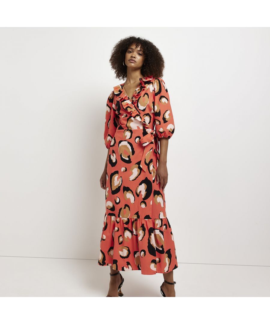 > Brand: River Island> Department: Women> Colour: Coral> Style: Maxi> Material Composition: 100% Cotton> Material: Cotton> Neckline: V-Neck> Sleeve Length: Half Sleeve> Dress Length: Long> Pattern: Animal Print> Occasion: Casual> Size Type: Regular> Season: SS22