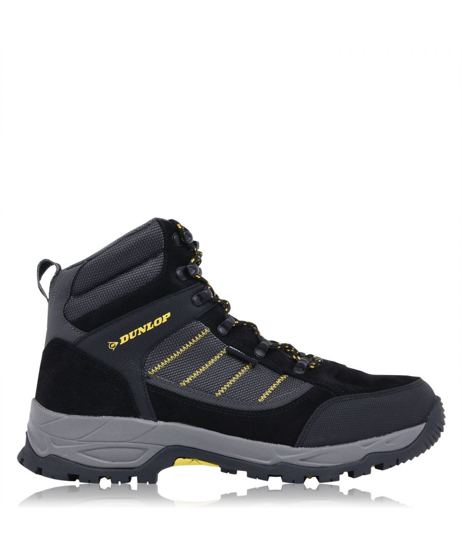 Dunlop Illinois Mens Safety Boots The Dunlop Illinois Mens Safety Boots provide ultimate protection, thanks to a steel toe cap, cushioned ankle collar and tongue together with a lace up front for a secure and comfortable fit. The safety boots have a chunky lightweight rubber outsole with an oil resistant and anti-slip sole for a great level of grip, and are complete with a full waterproof upper to help keep your feet dry. > Please note: This product may have slight cosmetic differences from the image shown due to assorted colours or updated seasonal collections. > Mens safety boots > Lace up > High-ankle, padded collar > Waterproof > Shock absorbing heel unit > Anti slip sole > Steel toe cap > Lightweight rubber outsole > EN ISO 20345:2011 > Leather/textile upper, Textile inner, Synthetic sole