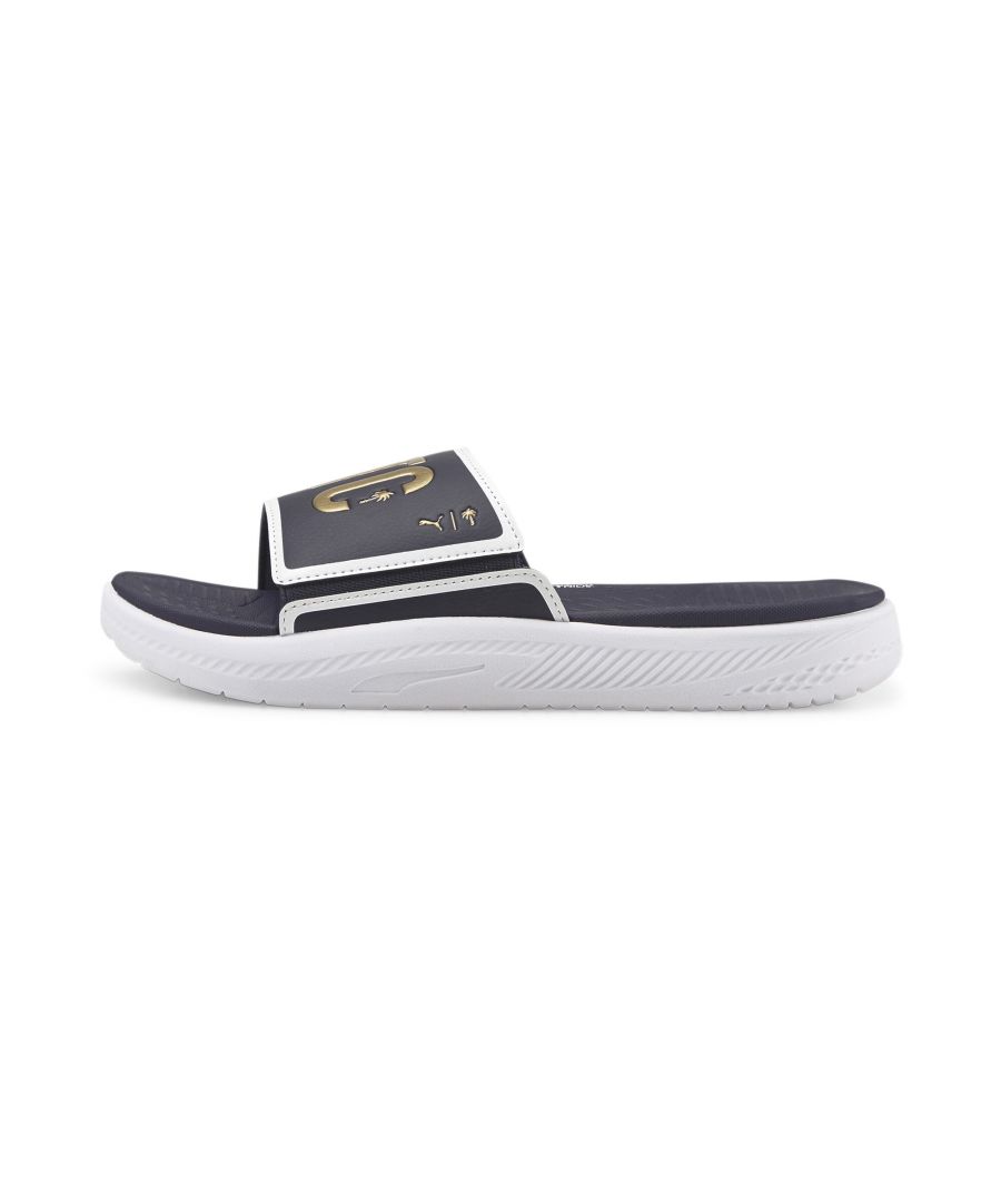 PRODUCT STORY Lightweight and perfectly moulded, with comfortable cushioning and bold metallic branding, these slick slides are perfect for unwinding after long days on the course. DETAILS : Soft moulded footbed Lightweight moulded EVA outsole PTC branding on strap