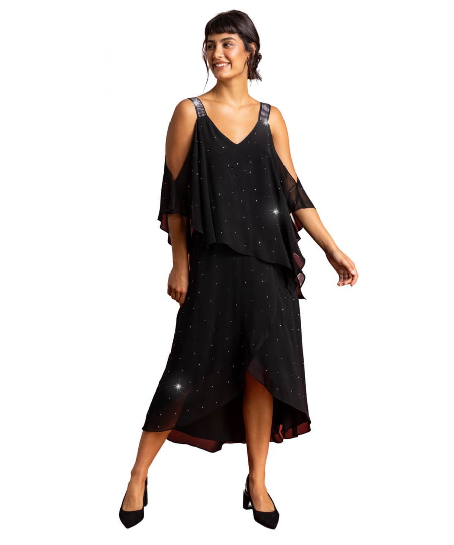 Roman Women's Diamante Embellished Chiffon Dress|Size: 10|black