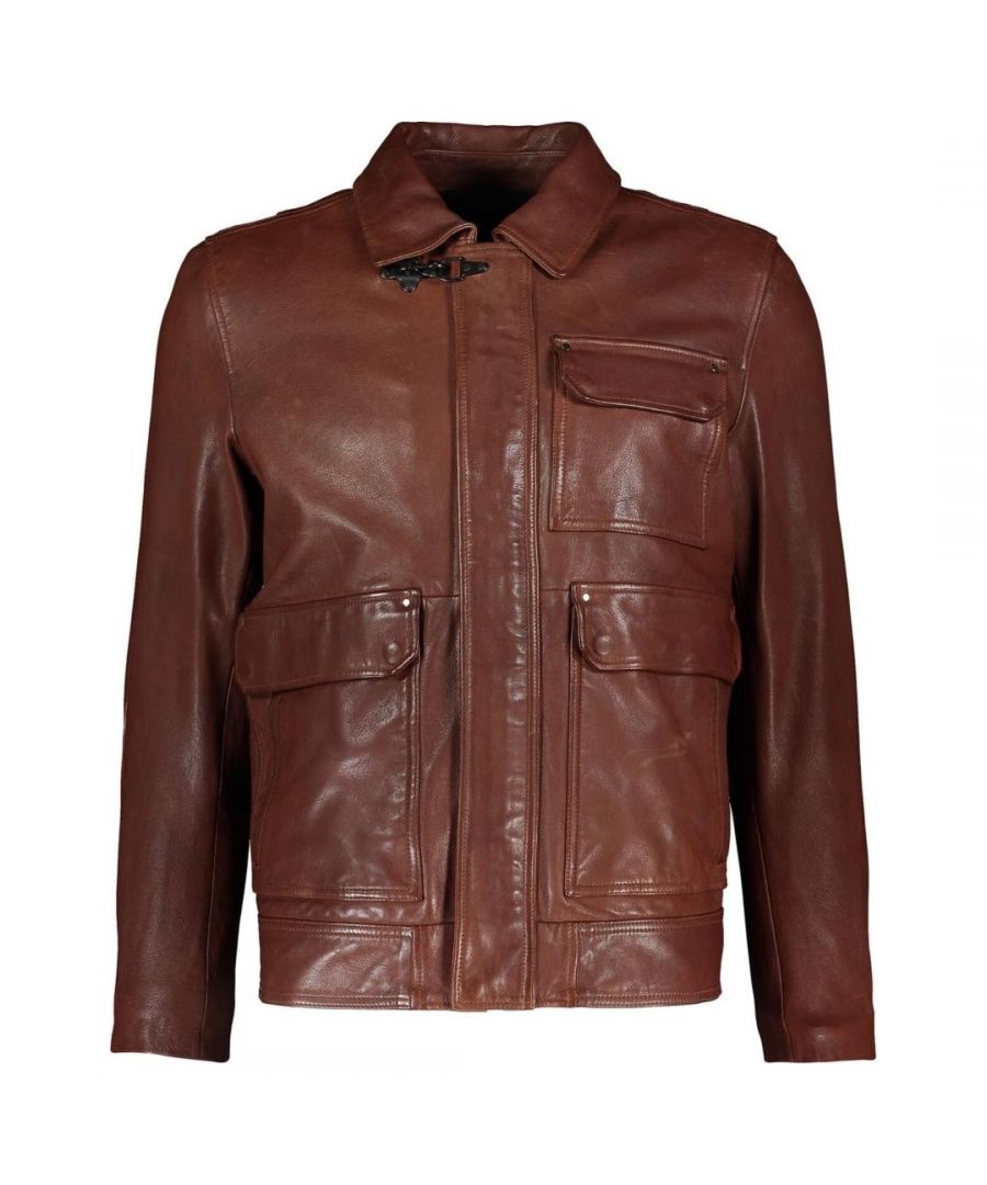 Diesel L-Luc Brown Leather Jacket. Diesel L-Luc 75H Brown Leather Jacket. Central Zip Closure With Pop Button Flap Cover. Button Snap Closure Front Pockets. Regular Fit, Fits True To Size. 100% Lambskin Leather