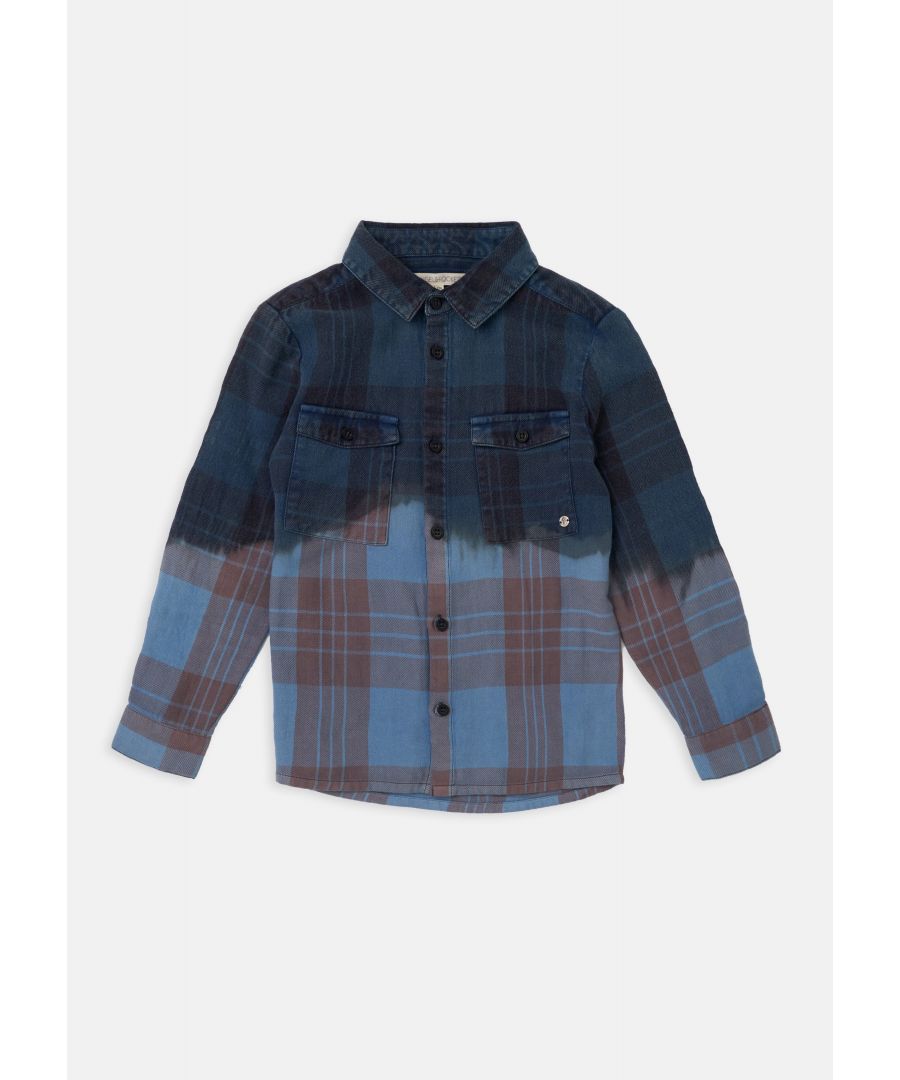 Check this out! This is the ultimate check shirt with our signature design twist encapsulated in the ombre wash. Patch pockets and button through design in super soft cotton jersey. Model wears 7y. he is 6 years old and 120cm tall. Angel & Rocket cares - made with Fairtrade cotton Colour:   100% cotton Look after me: Think planet. wash at 30c.