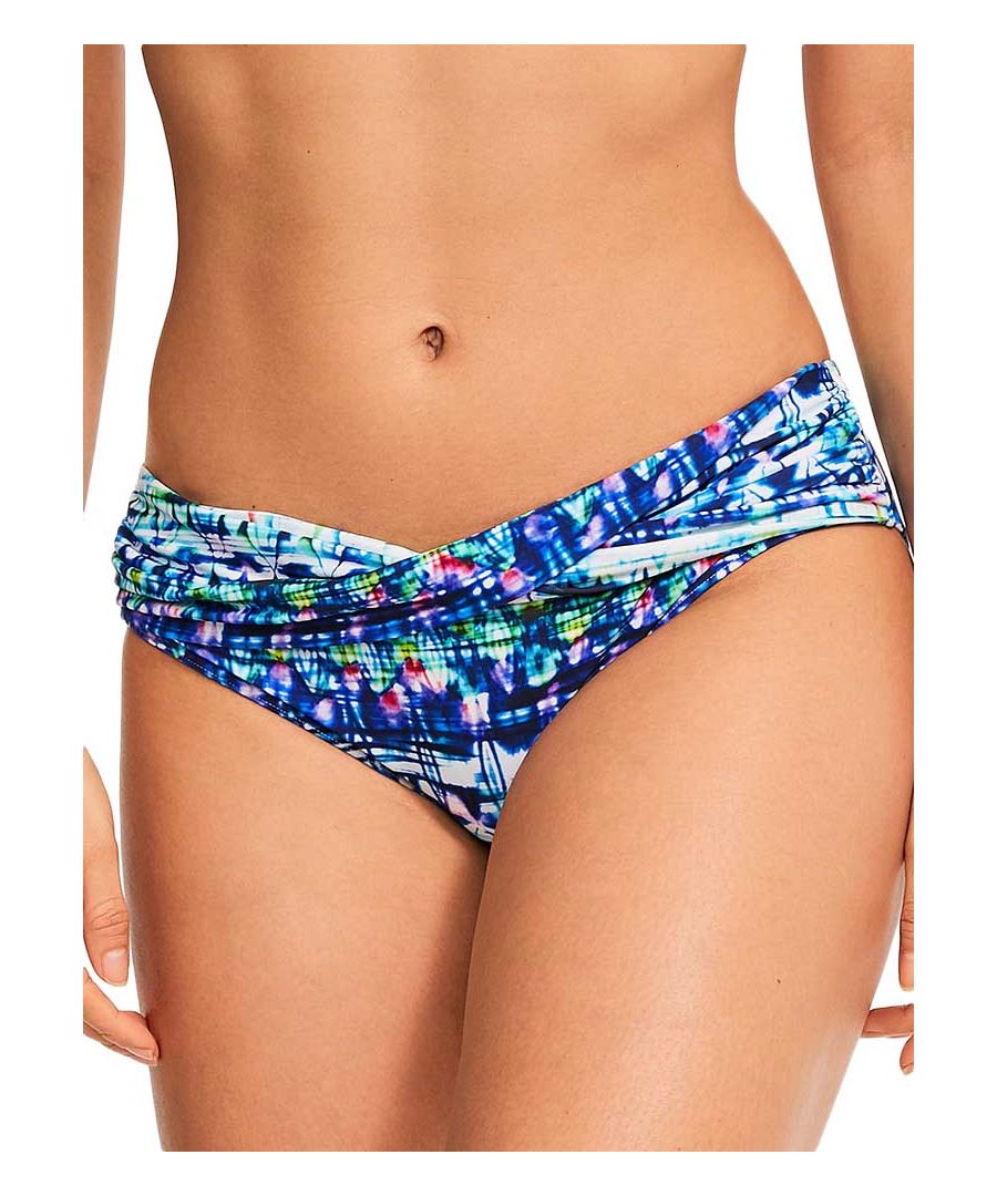 Figleaves Santa Cruz Twist Fold Bikini Brief, sitting on the hips this bikini brief can be worn either mid or high rise. Offering good coverage.