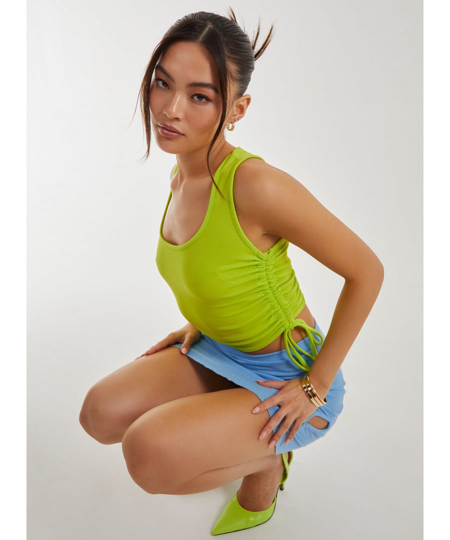 Pink Vanilla Womens Ruched Tie Up Side Crop Top - Green - Size Medium
