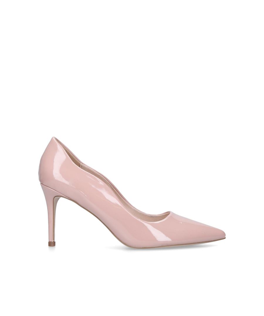 With its high shine patent upper, scalloped edging and slender 90mm heel, Corinthia by Miss KG is a pointed-toe court shoe that adds drama to after-dark looks.