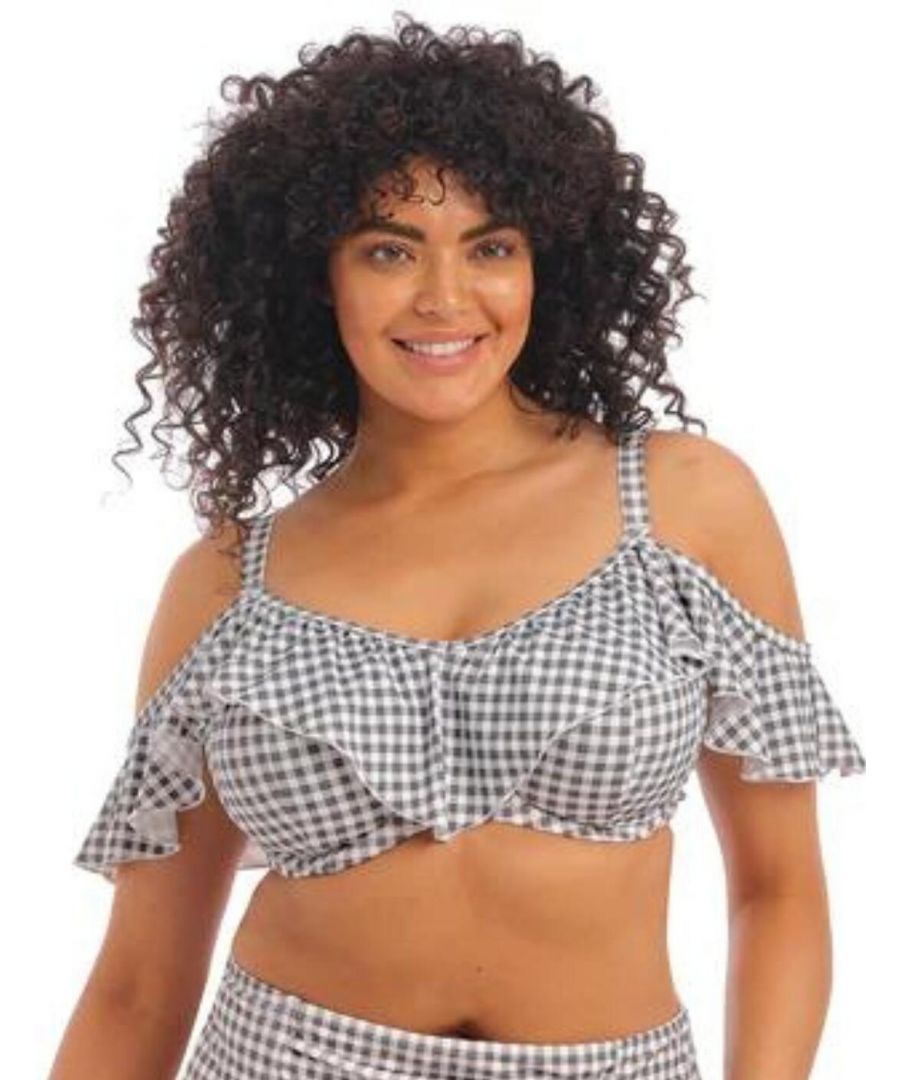 Elomi Womens Checkmate Underwired Bikini Top - Grey Nylon - Size 38H