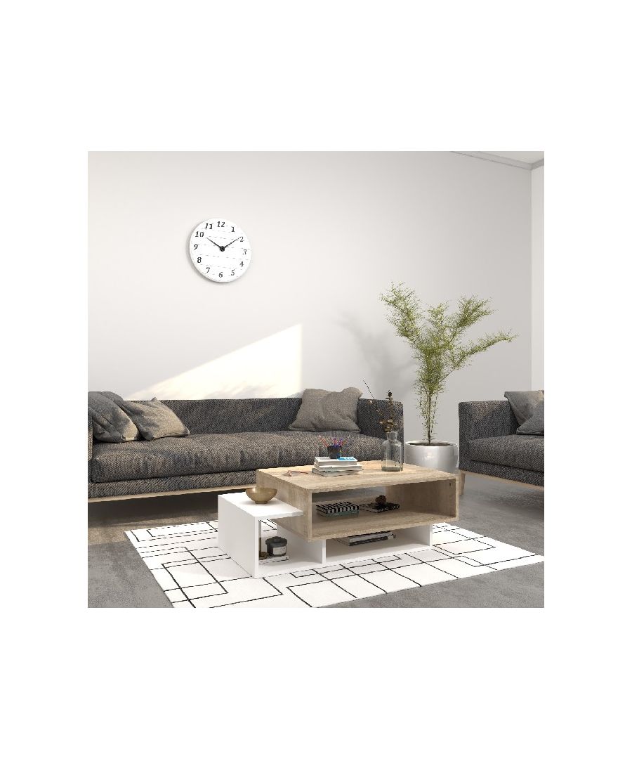 This stylish and functional coffee table is the perfect solution for furnishing the living area and keeping magazines and small items tidy. Easy-to-clean and easy-to-assemble kit included. Color: White, Sonoma | Product Dimensions: W100xD60xH35 cm | Material: Melamine Chipboard, Plastic | Product Weight: 21,80 Kg | Supported Weight: - | Packaging Weight: 25,00 Kg | Number of Boxes: 1 | Packaging Dimensions: W68xD102xH9 cm.