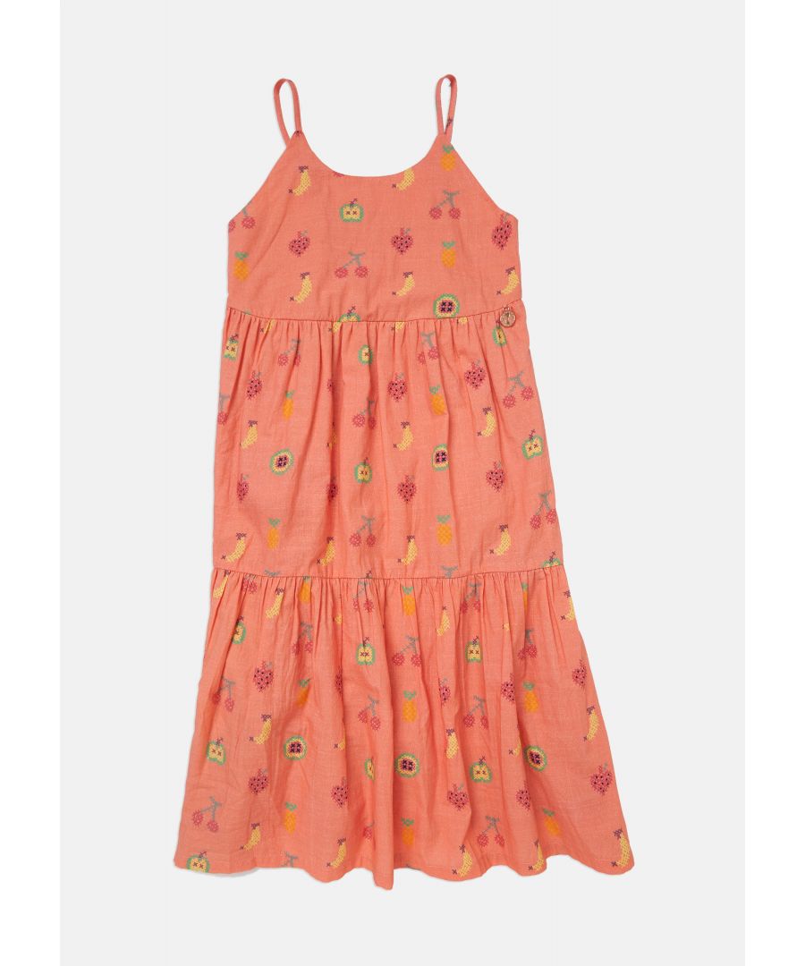 Hello sunshine! Our stappy sun dress in airy cotton print with a gentle elasticated back and tiered skirt is perfect on a sunny summers day Colour:   About Me: 100% Cotton Look after me: Think planet. wash at 30c Angel & Rocket cares - made with Fairtrade cotton.