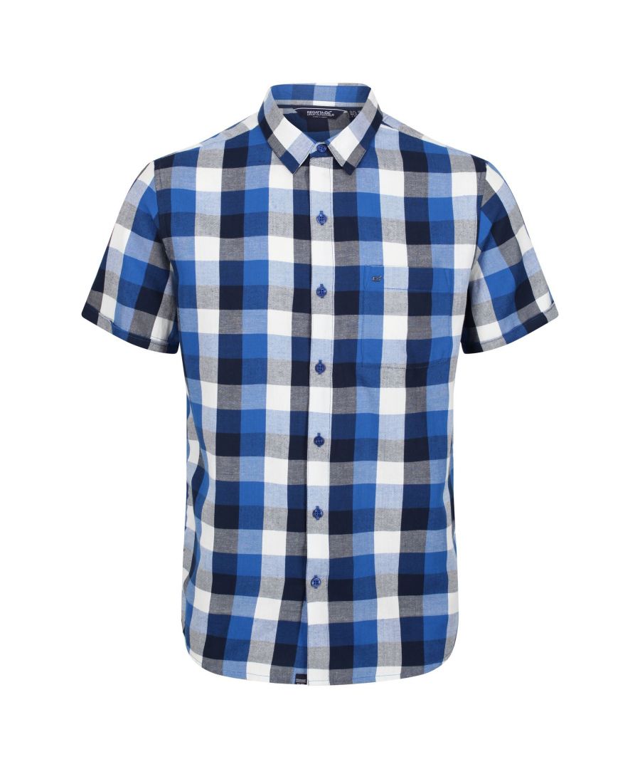 100% Cotton. Fabric: Coolweave. Design: Checked, Logo. Pockets: 1 Front Pocket. Fastening: Button-Down. Sleeve-Type: Short-Sleeved. Neckline: Turn Down Collar. Fabric Technology: Breathable, Soft. Textured. Sustainable Materials.