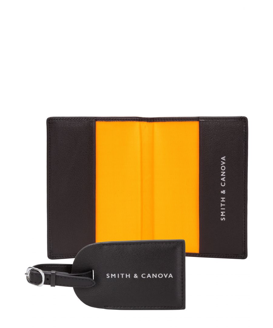 Secure travelling in style with the Miso Passport Cover & Luggage Tag Set. Made in a premium leather, the passport cover is a bi-fold design with a pop orange lining for a stylish contrast. The screen print logo is etched on the inside, keeping the style sleek. The luggage tag has a buckle strap which you can adjust. It also features a leather flap so you can keep your personal details concealed. Features: , Premium genuine leather, Smith and Canova screen printed logo, Luggage tag with adjustable buckle strap, Leather flap to conceal tag details, Passport cover with pop orange lining and bi-fold design