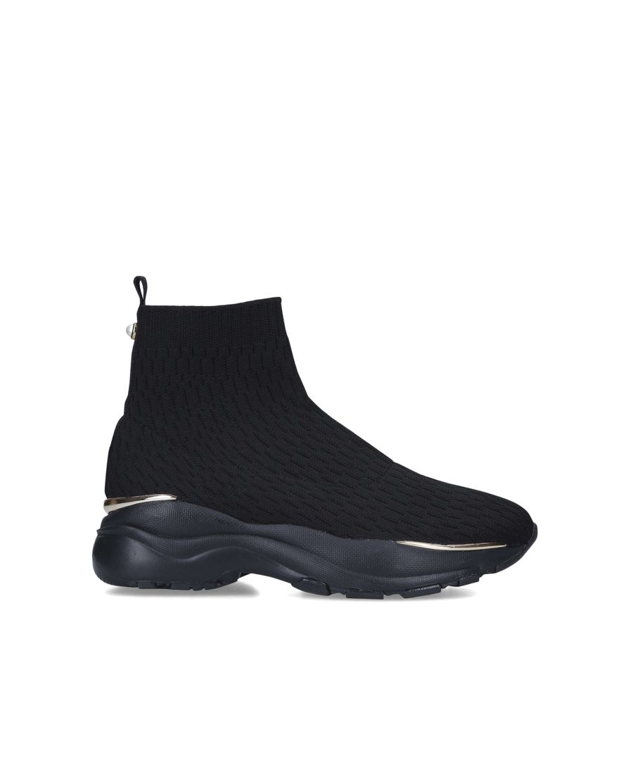 Klara Knit High Top by Miss KG is a black high top sneaker with a sock style finish and chunky sole.