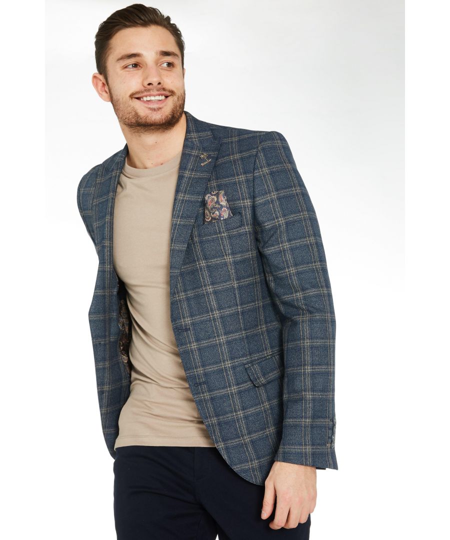 Image for Check Blazer with Notch Collar in Navy