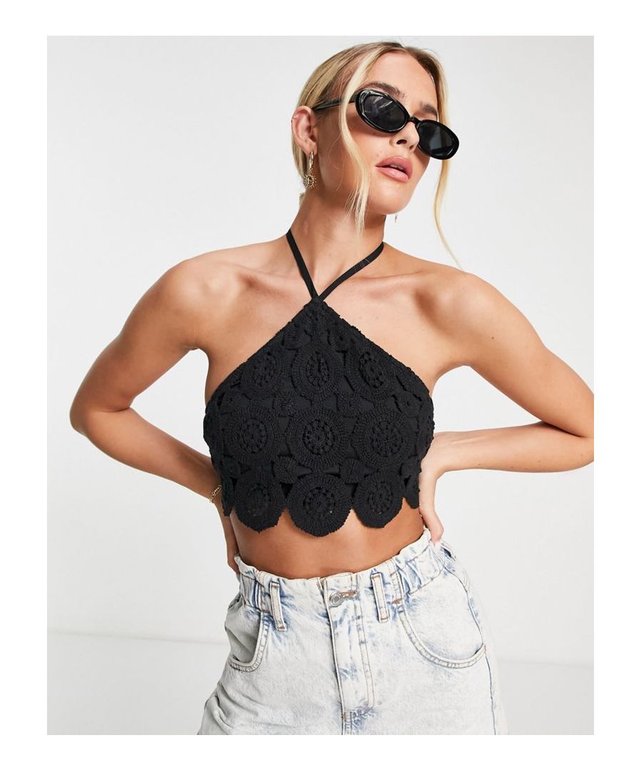 Top by ASOS DESIGN Love at first scroll Halter style Tie fastenings Cropped length Slim fit Sold by Asos