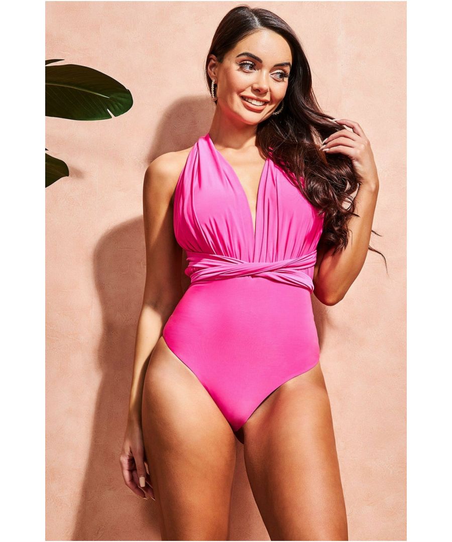 Goddiva Womens Multiway Swimsuit - Pink - Size Small