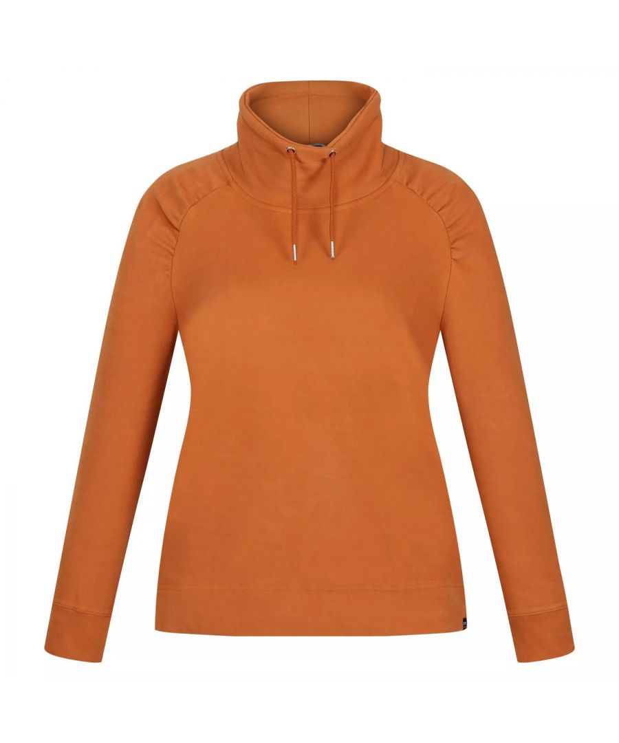 Material: 90% Polyester, 10% Elastane. Fabric: Fleece, Soft Touch, Stretch. 280gsm. Design: Logo. Fabric Technology: Durable, Hardwearing. Hem: Elasticated. Gathered Front. Neckline: Drawcord, Slouch, Standing Collar. Cuff: Elasticated. Sleeve-Type: Long-Sleeved, Raglan. Fastening: Pull Over.