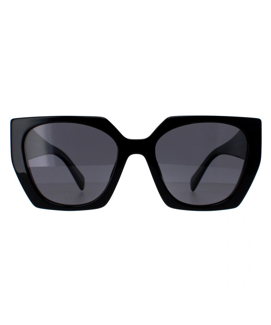 Prada Rectangle Womens Black Dark Grey Polarized PR15WS  Sunglasses are a snazzy design made of high-quality acetate material that ensures durability and comfort. The temples are adorned with the iconic Prada logo, adding a touch of sophistication. These sunglasses are perfect for any occasion, whether it's a day out in the sun or a night out on the town.