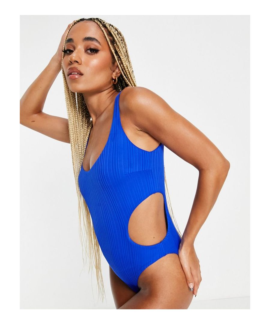 Swimsuit by ASYOU Exclusive to ASOS Scoop neck Non-padded cups Cut-out details Brief cut High-leg style  Sold By: Asos