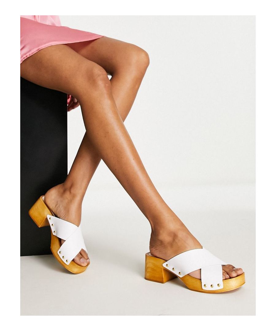 Sandals by ASOS DESIGN Free your feet Slip-on style Peep toe Wooden sole Block heel Sold by Asos