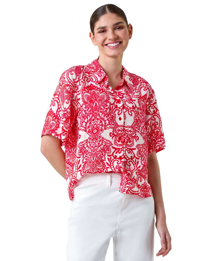Roman Womens Paisley Print Button Shirt - Red - Size 12 UK