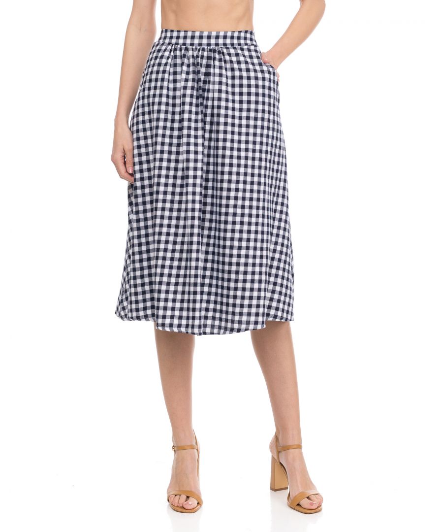 Gingham low waist midi skirt with pockets and elastic waist
