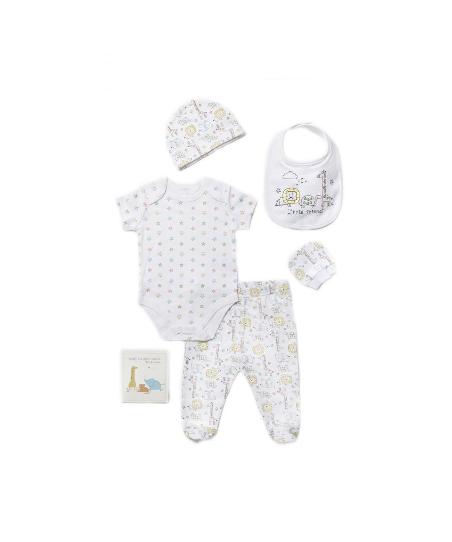 Rock a Bye Baby Men's Animal Print Cotton 6-Piece Baby Gift Set|Size: Newborn|white