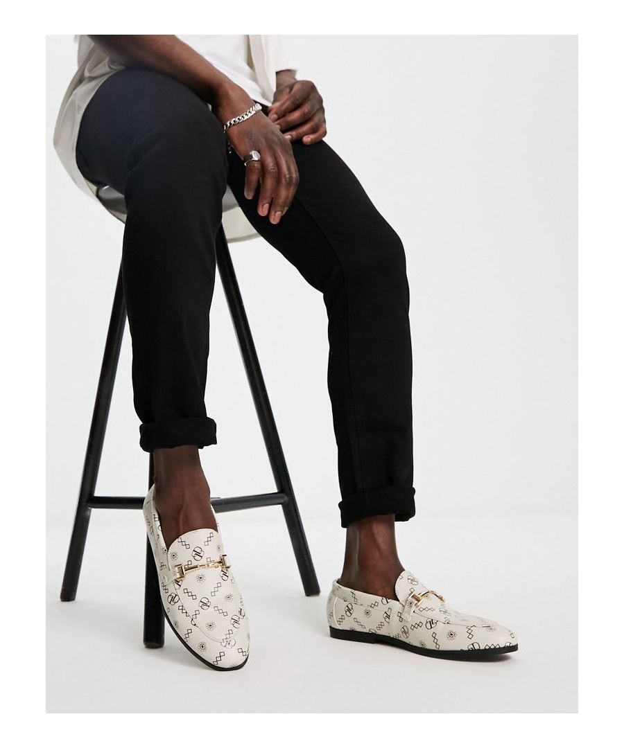 Loafers by ASOS DESIGN Two reasons to add to bag Monogram design Slip-on style Snaffle detail Almond toe Flat sole Sold by Asos