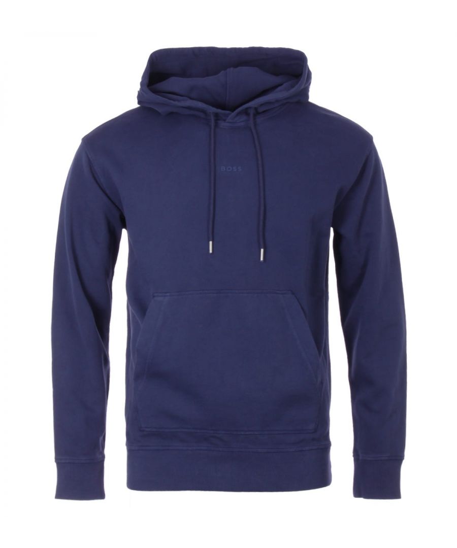 An everyday essential to elevate your off-duty look from BOSS. This contemporary hooded sweatshirt has been given a sustainable upgrade for the new season and is crafted from sustainably sourced African Cotton French terry in a single-jersey construction, providing comfortable all day wear. Cut to a regular fit and garment dyed this classic hooded design features an adjustable drawstring hood, ribbed trims and a kangaroo pocket. Finished with the iconic BOSS logo rubberised, centre chest.Cotton made in Africa - an initiative of the Aid by Trade Foundation, one of the world\'s leading standards for sustainably produced cotton.Regular Fit, Sustainably Source Cotton French Terry, Adjustable Drawstring Hood, Kangaroo Pocket, Ribbed Trims, Garment Dyed, BOSS Branding. Style & Fit:Regular Fit, Fits True to Size. Composition & Care:100% Cotton, Machine Wash.