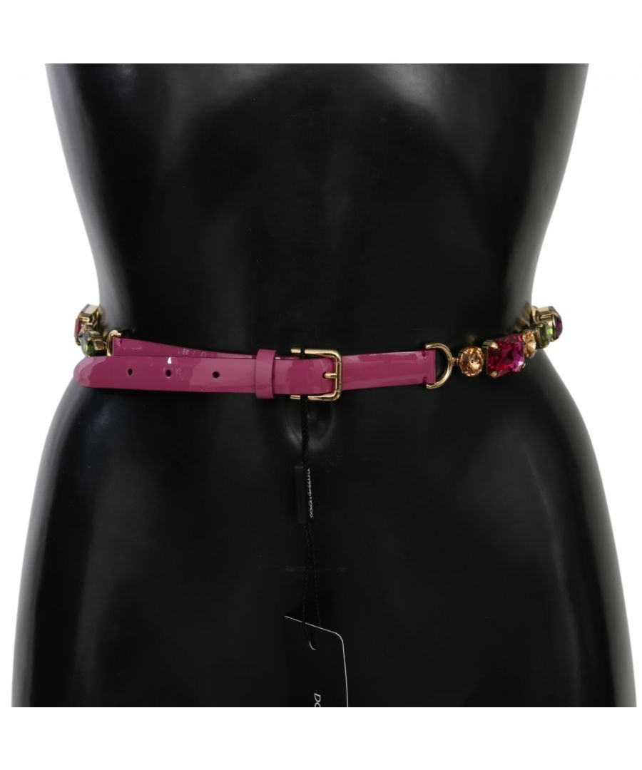 Image for Dolce & Gabbana Pink Leather Crystal Gold Buckle Belt
